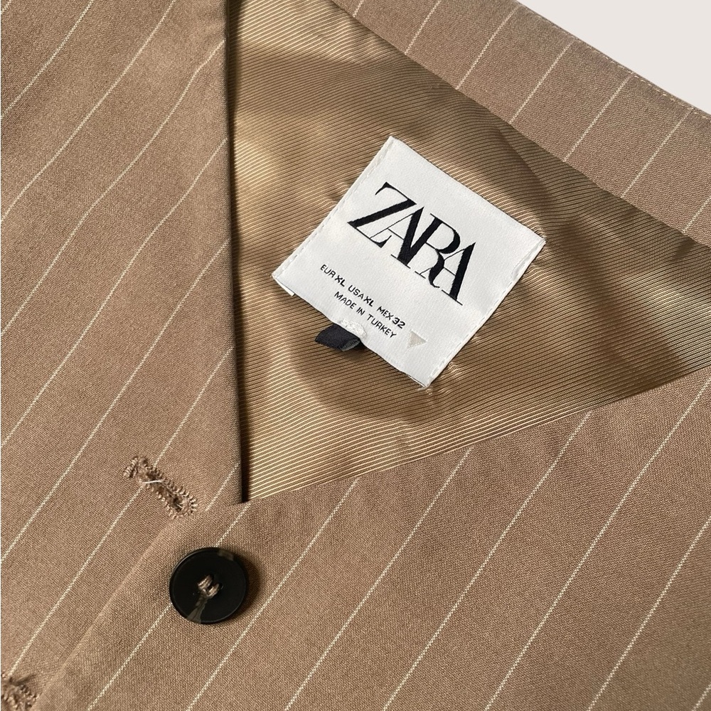 💜 Zara Brown & Cream Adjustable Pinstripe Vest | Size: XL - Picture 7 of 7